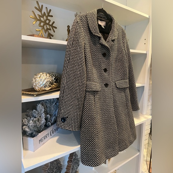 Ann Taylor Houndstooth Wool Blend Pea Coat Size 10 - Picture 3 of 9